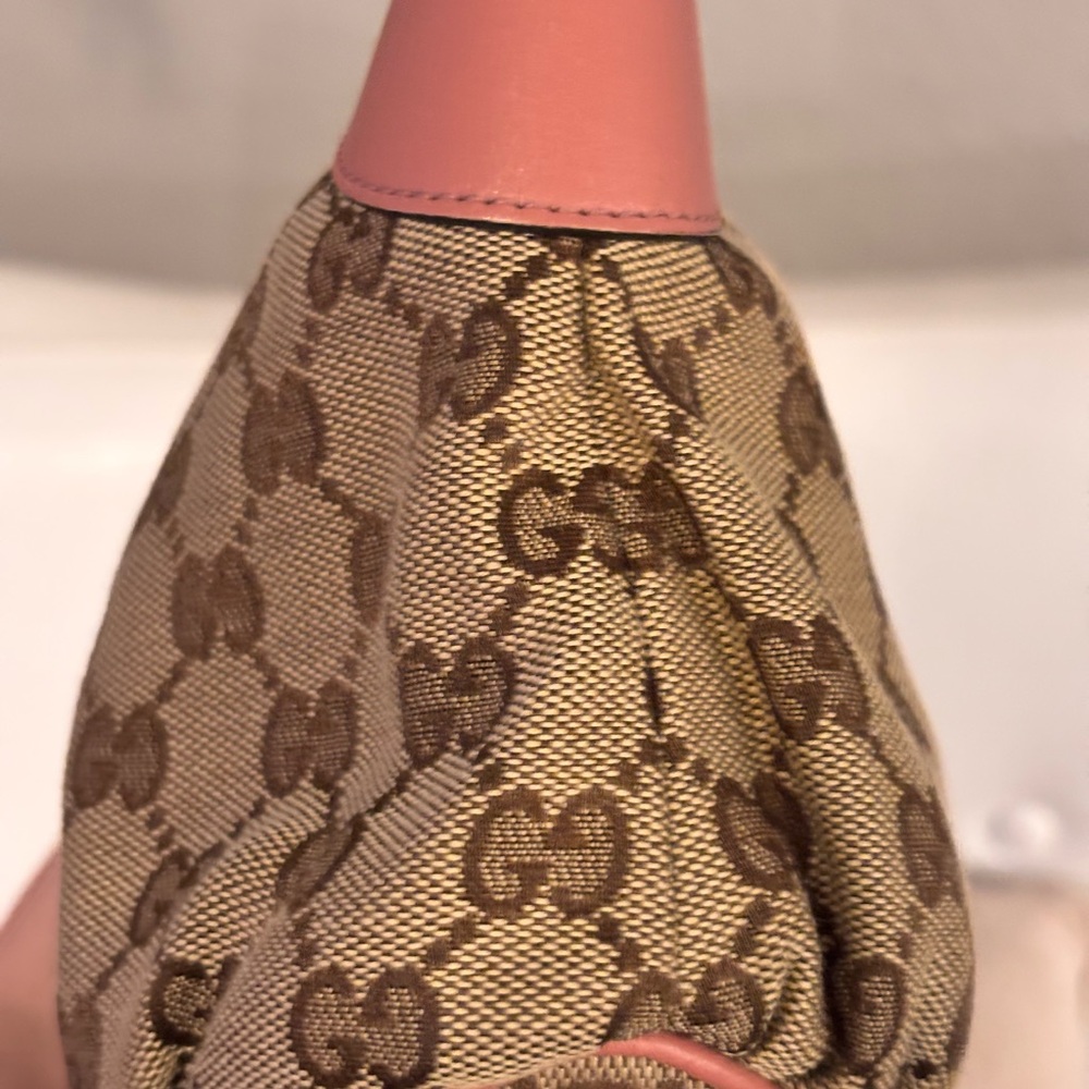 GUCCI GG Beige & Pink Monogram Mini Pochette Shoulder Bag LIKE NEW - Picture 5 of 12